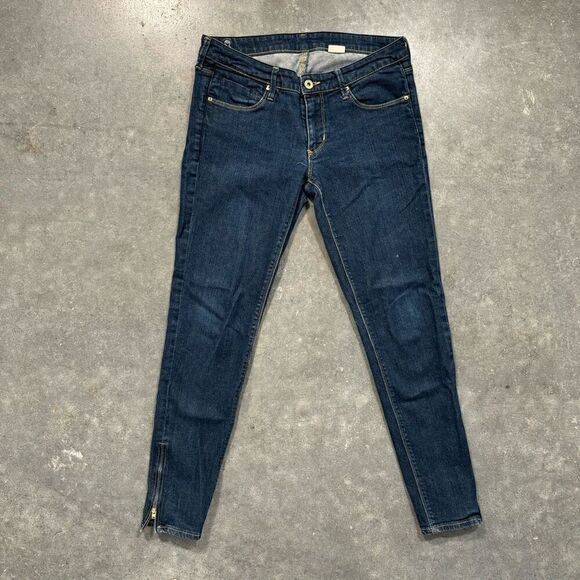H&M Women's Mid-Rise Straight-Leg Skinny Fit Denim Jeans Blue Dark-Wash Size 28 - Picture 1 of 14
